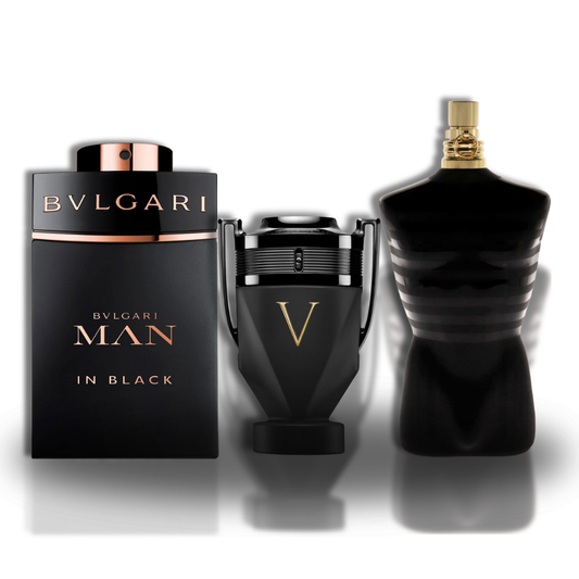 KIT: Jean Paul Gaultier Le Male EDP + Invictus Victory Absolu Parfum + Bvlgari Man in Black 100ML